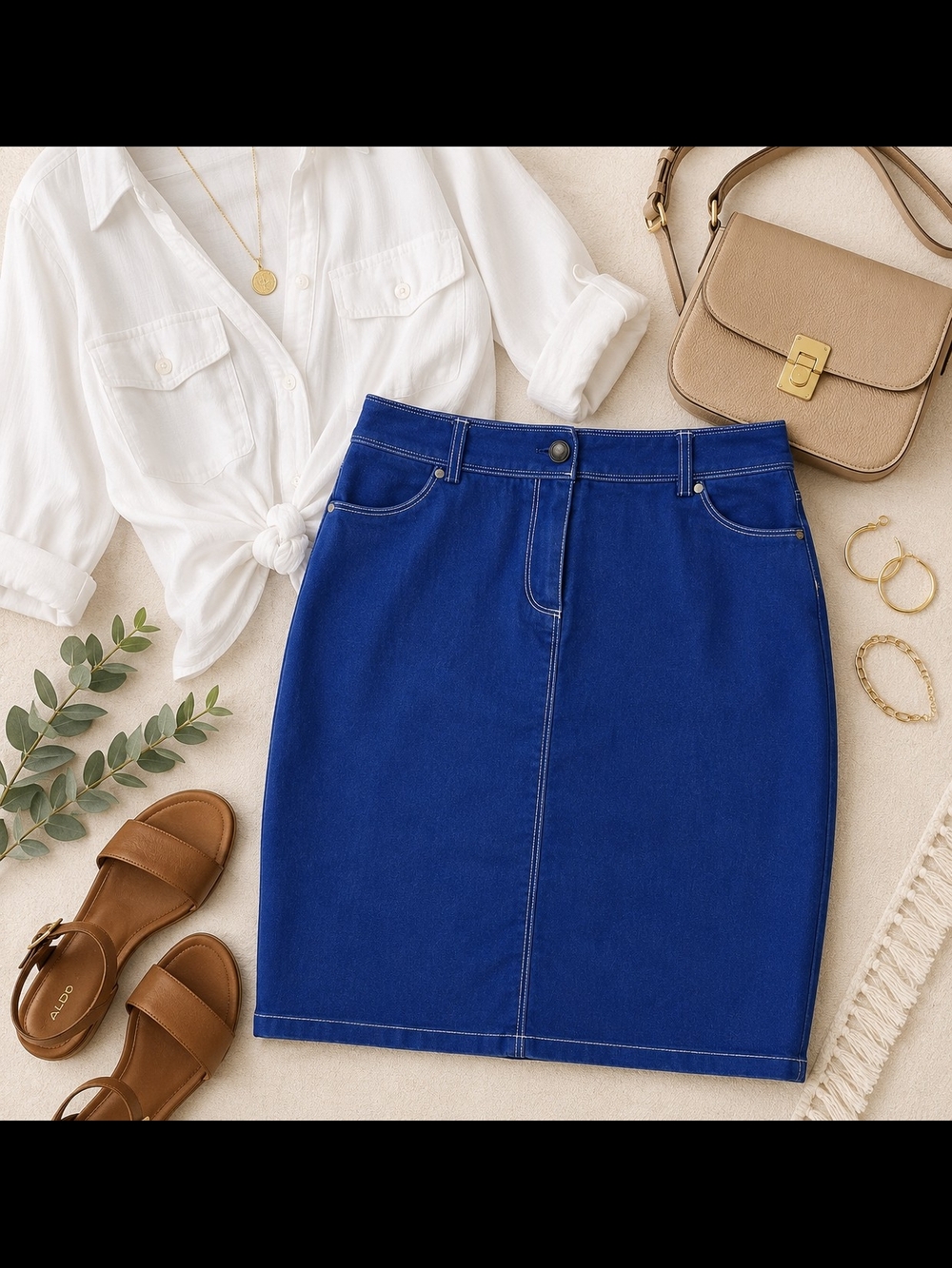 Royal Blue Women's Cotton Blend A-Line Skirt